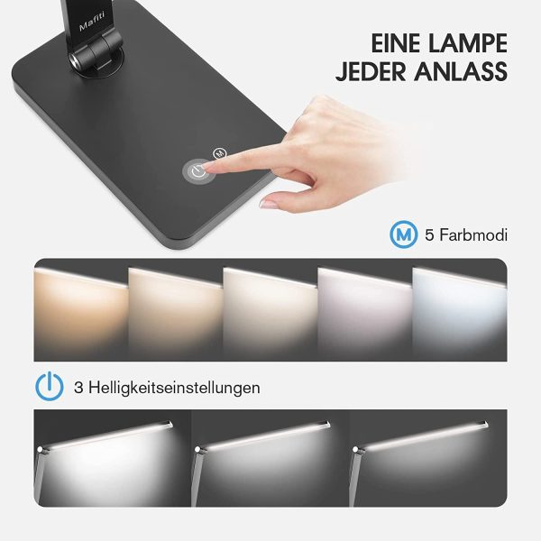 Mafiti Lámpara de escritorio LED, lámpara de mesa regulable, 5 colores y 3 niveles de brillo, lámpara de noche respetuosa con los ojos, luz de lectura ideal para leer, niños, oficina, negro Reacondicionado Hot on Sale