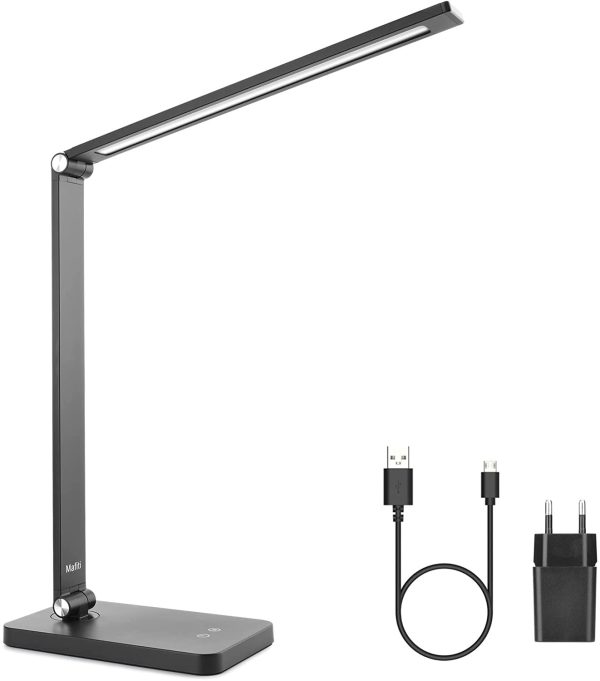 Mafiti Lámpara de escritorio LED, lámpara de mesa regulable, 5 colores y 3 niveles de brillo, lámpara de noche respetuosa con los ojos, luz de lectura ideal para leer, niños, oficina, negro Reacondicionado Hot on Sale