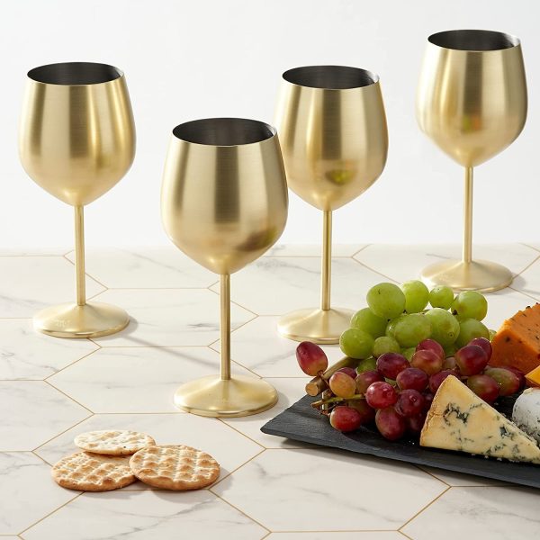 Copas de Vino Doradas, Juego de Acero Inoxidable Mate Irrompible Reacondicionado Supply