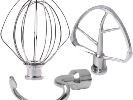 Juego de 3 batidoras de acero inoxidable para KitchenAid KitchenAid, con gancho para amasar y agitador plano, compatible con todos los robots de cocina Artisan de 5 l de Poweka Reacondicionado on Sale