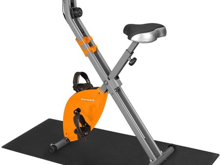 Songmics Bicicleta Estática, Bicicleta Fitness, Entrenador Plegable Indoor, 8 Niveles de Resistencia Magnética, con Alfombrilla, Sensor de Pulso, Soporte Telefónico, 100 kg Máx. Naranja SXB11OG Reacondicionado For Discount